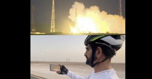 Sheikh Mohammed watches first UAE astronaut Hazzaa's take off while cycling in Dubai