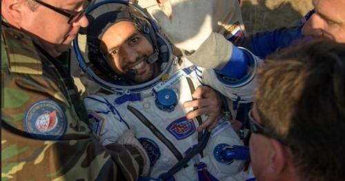 UAE leaders welcome UAE astronaut Hazzaa AlMansoori after landing on Earth